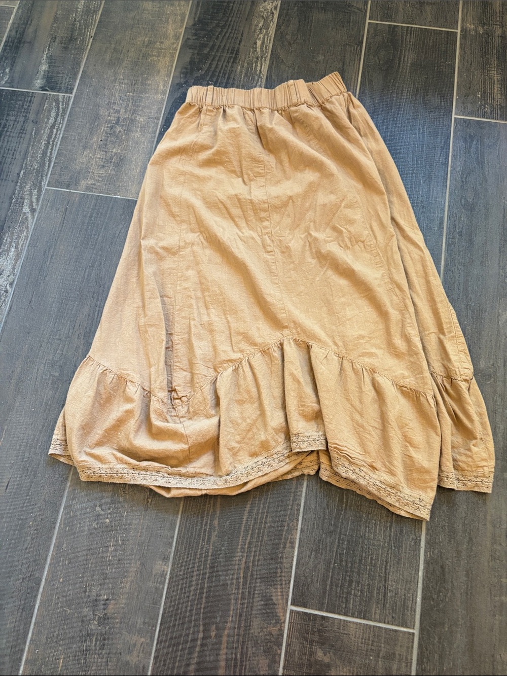 Womens Beige Ruffle Hem Skirt - Elastic Waist